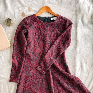 Loft Red Black Floral Long-Sleeve Dress | Size 0P